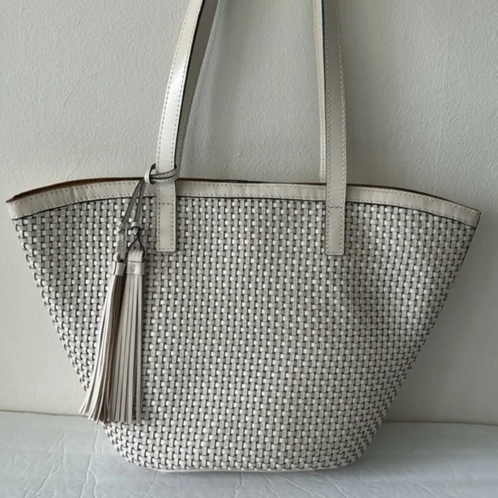 Patricia Nash Marconia Tote Woven Leather Latte Dark White Handbag - Picture 16 of 16